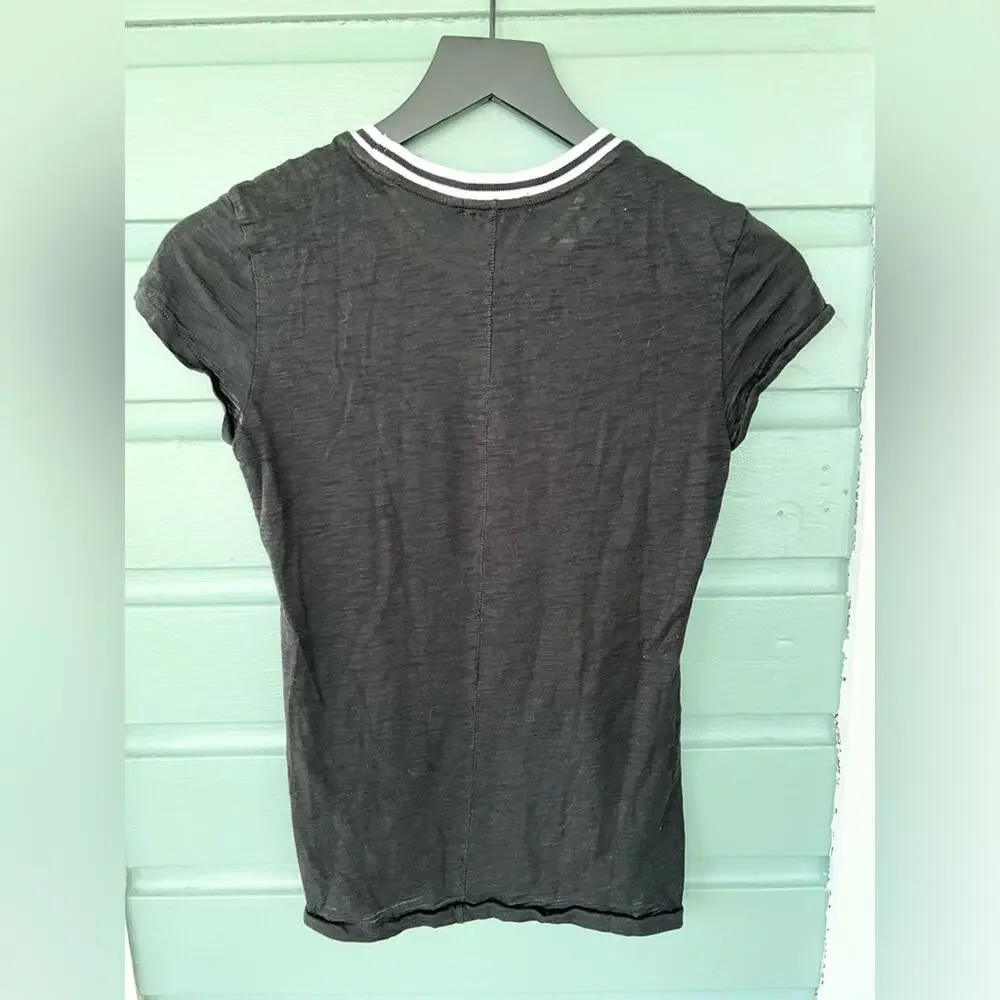 Goldie lewinter Black White Tipped Ringer Crew Pima Cotton T-Shirt Top XS fall